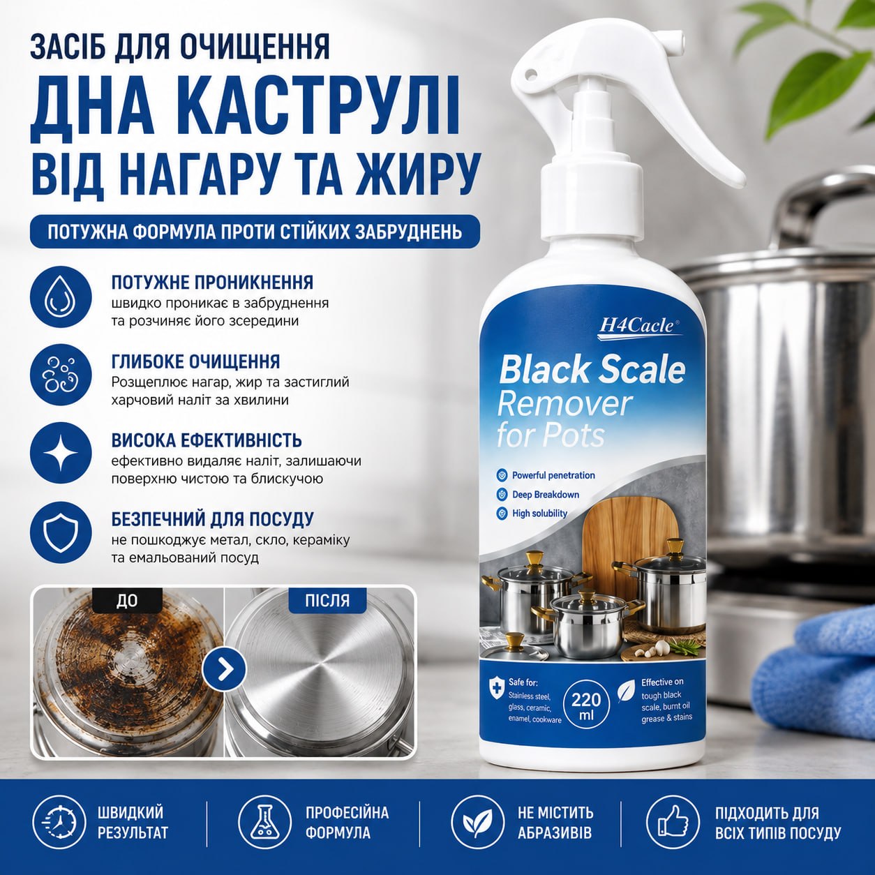 Засіб для очищення дна каструлі